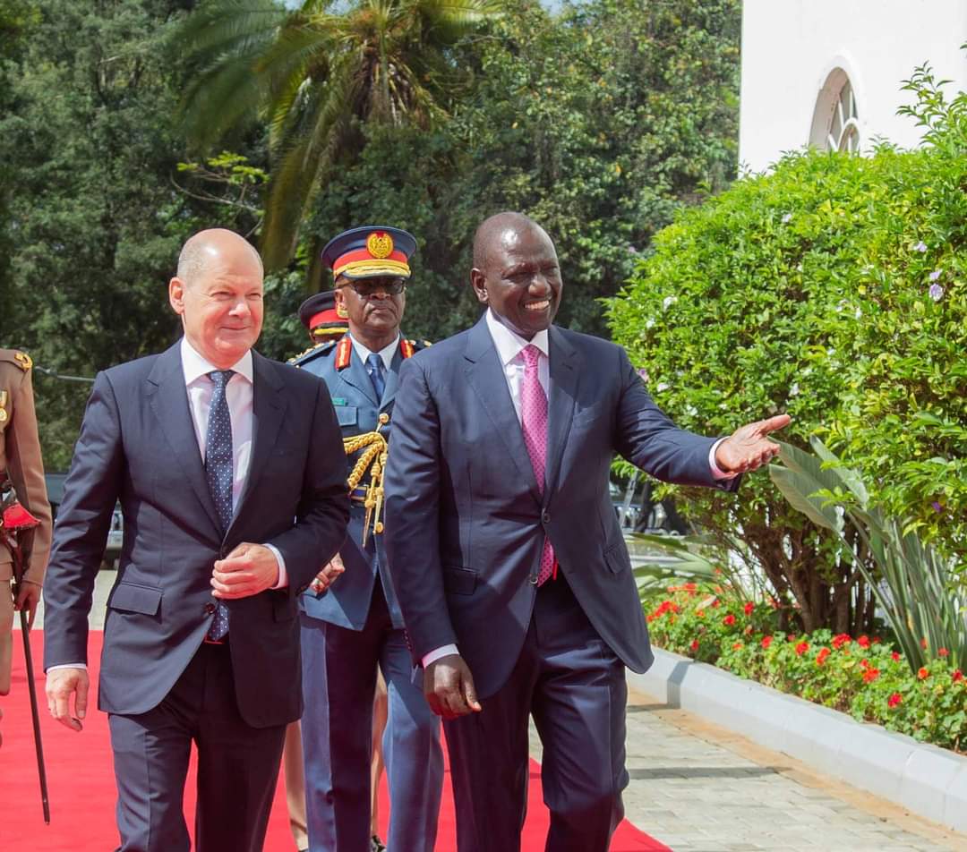 File image of President Ruto and German Chancellor Olaf Scholz.